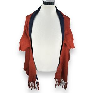 MERSEA Sleeved Wrap Poncho Women's‎ OS Burnt Orange Ribbed Fringe Mer Sea Cotton